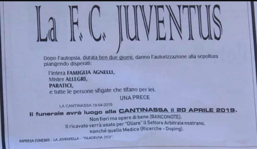 Juve Manifesti Funebri Per L Eliminazione Dalla Champions Vigevano24 It