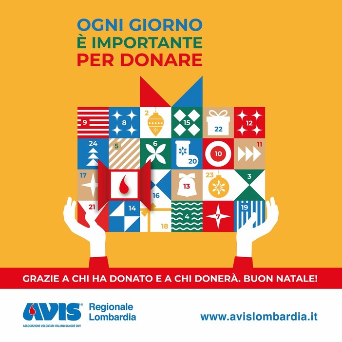 Avis Lombardia lancia la campagna natalizia &quot;Ogni giorno è importante per donare&quot;