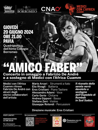 Il 20 giugno a Pavia, “Amico Faber”: CNAO e Almo Collegio Borromeo organizzano un concerto benefico per Medici con l'Africa CUAMM