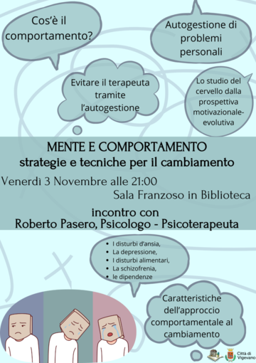 Vigevano: alla biblioteca Mastronardi, &quot;Mente e comportamento strategie e tecniche per il cambiamento&quot; con Roberto Pasero