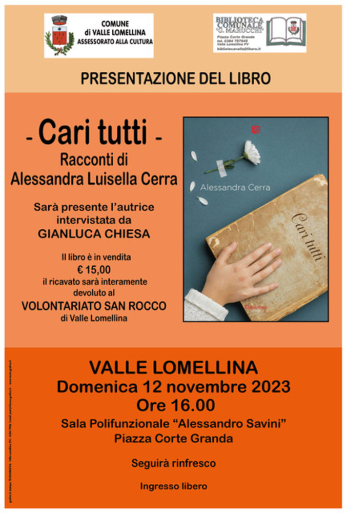 Valle: alla sala polifunzionale la presentazione del libro &quot;Cari Tutti&quot;