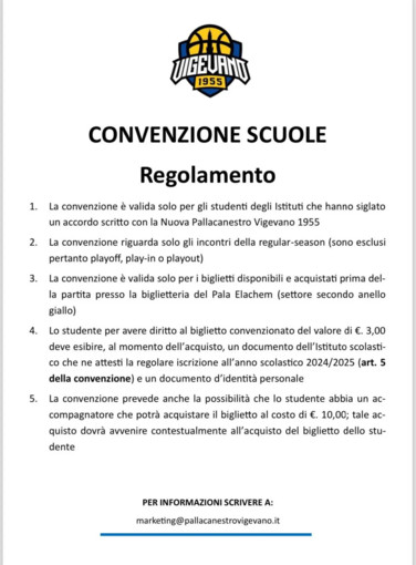 Basket serie A2, salgono a 12 le convenzioni con le scuole del territorio per tifare Vigevano 1955