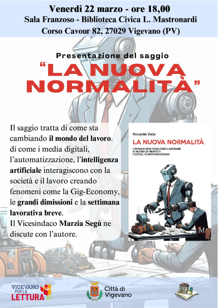 Vigevano: Riccardo Valle presenta in biblioteca il saggio &quot;La nuova normalità&quot;