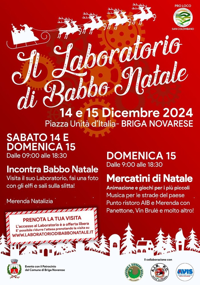 Mercatini e laboratorio di Babbo Natale, domenica 15 Dicembre a Briga Novarese