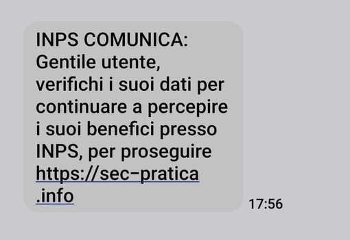 Il nuovo sms truffa dal finto Inps