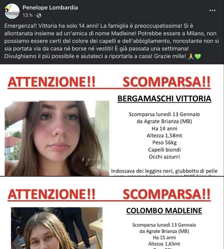 Ragazze scomparse da Agrate Brianza: la ricerca continua