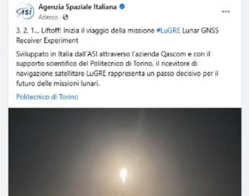 E' iniziato il viaggio di LuGRE, missione Asi-Nasa diretta sulla Luna - Video